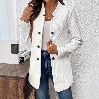 Women's Textured Stand Collar Double Breasted Blazer