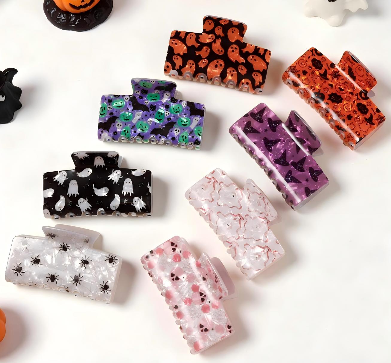 Halloween Claw Hair Clip Ghost Spider Skull Print