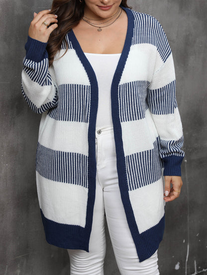 Women's contrasting striped splicing long-sleeved women's casual cardigan jacket