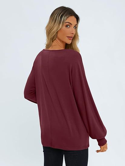 Women's Pleated Crewneck Balloon Sleeve Oversized Top