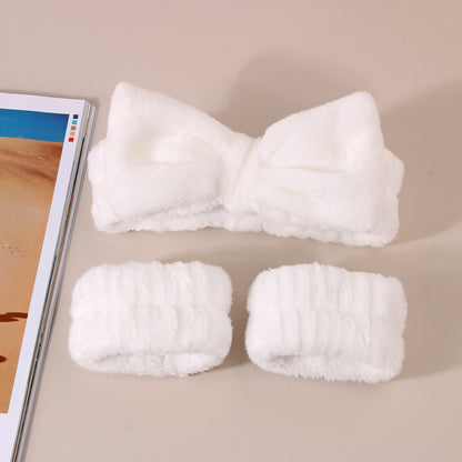 Soft Bow Headband and Wristband Set for Women Spa Use