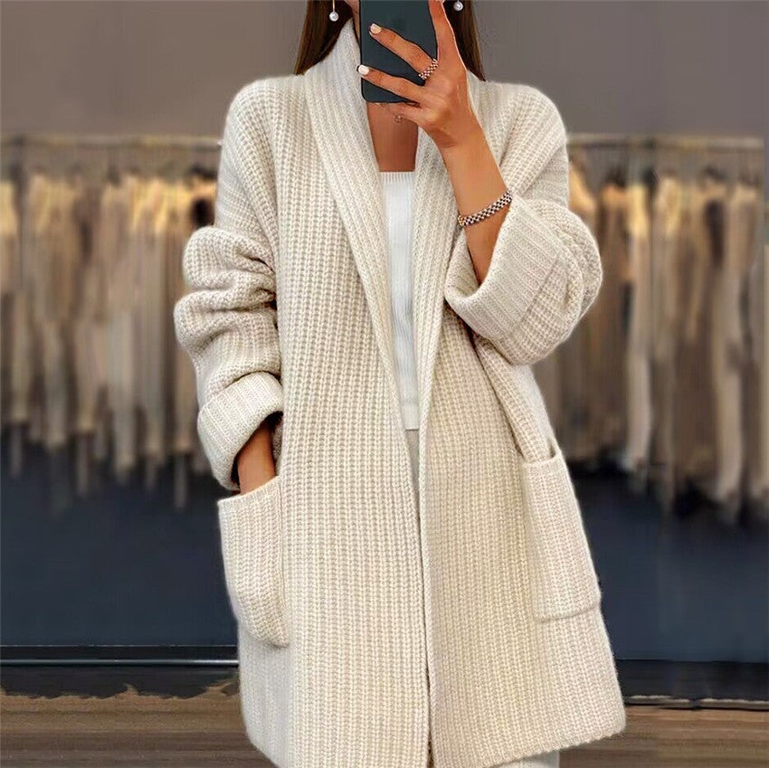 Women's Chunky Knit Oversized Long Cardigan with Pockets