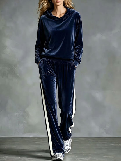 Women's Velvet Hoodie Wide Leg Pants Two Piece Lounge Set