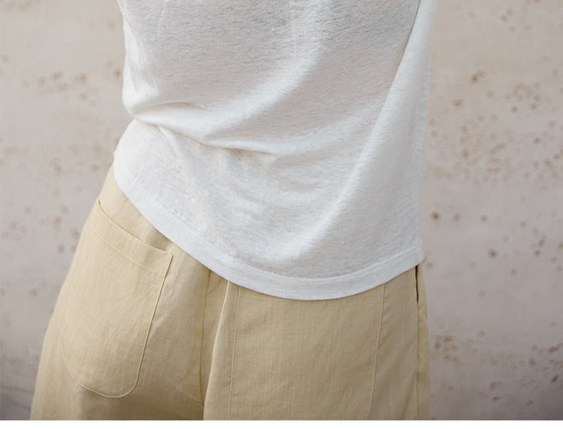 High-End 100% Linen Tank Top Slim Fit Round Neck Women’s Top