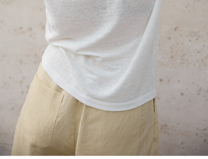 High-End 100% Linen Tank Top Slim Fit Round Neck Women’s Top