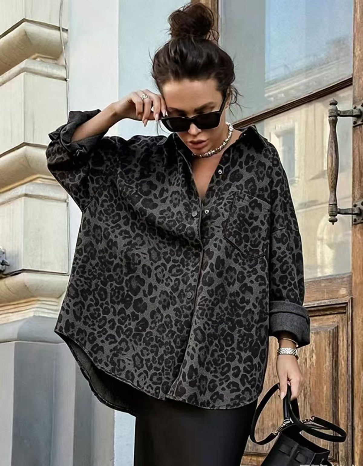 Oversized Leopard Print Button Up Shirt Jacket