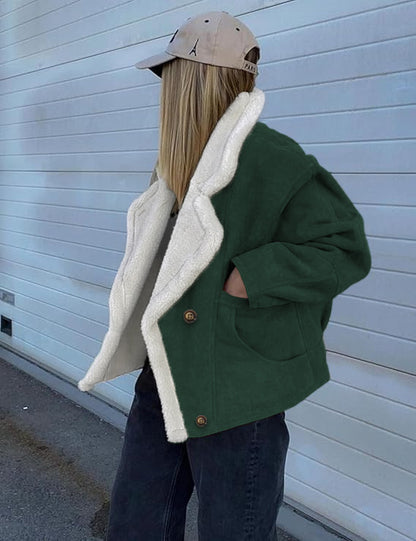 Women's Oversized Sherpa Lined Suede Jacket Winter Coat