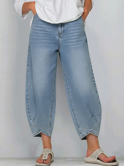 Women's Wide Leg Baggy Cropped Jeans Denim Pants