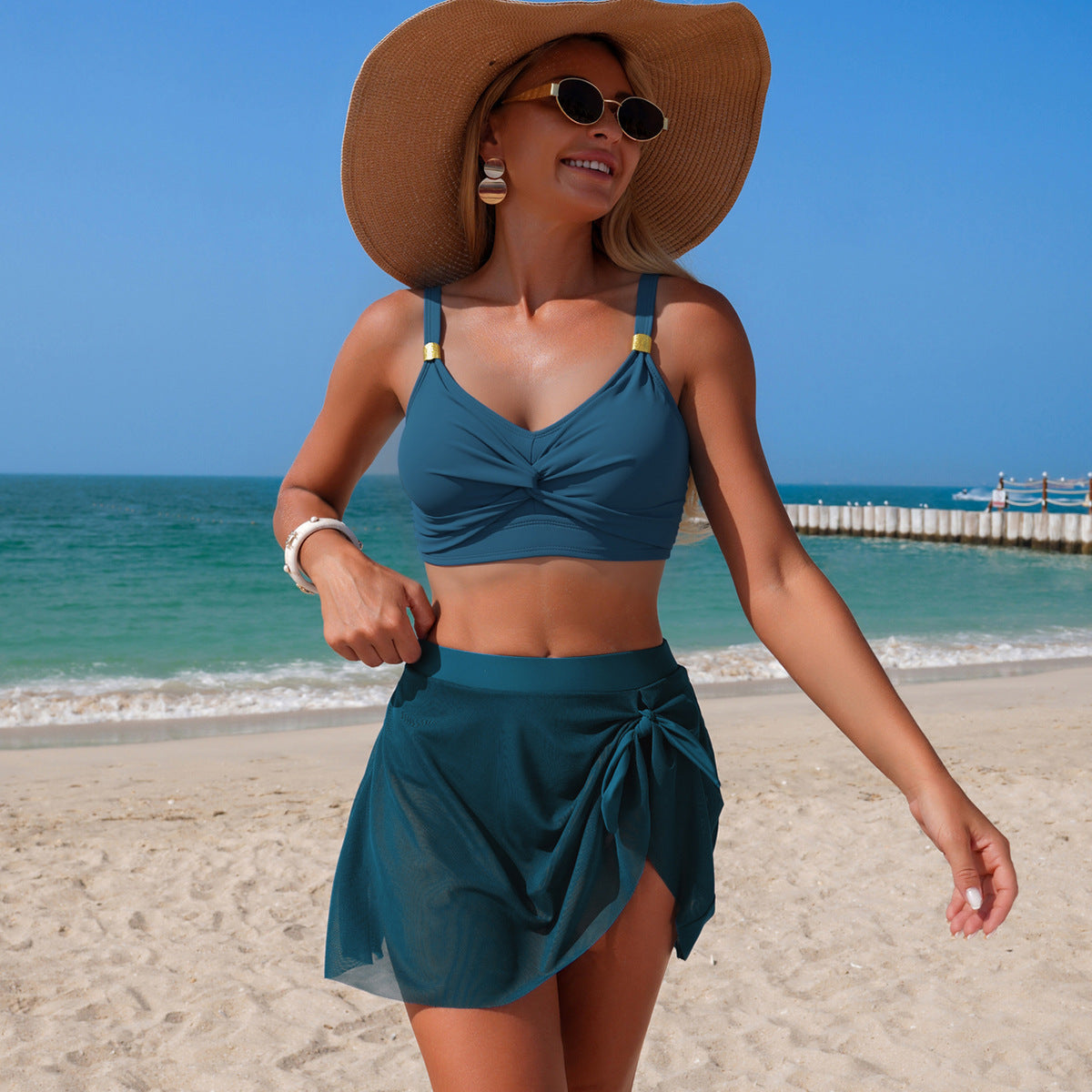 Solid High-Waist Two-Piece Bikini Set Sexy Swimwear