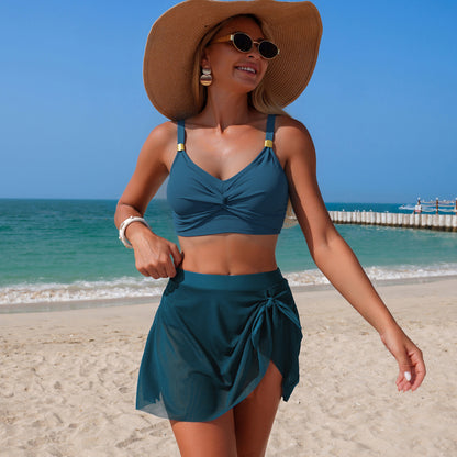 Solid High-Waist Two-Piece Bikini Set Sexy Swimwear