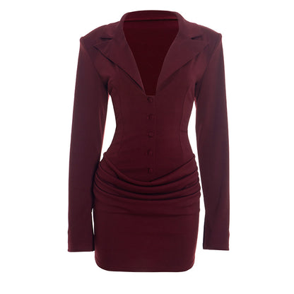 Sexy Deep V Blazer Dress Long Sleeve Bodycon Mini Dress