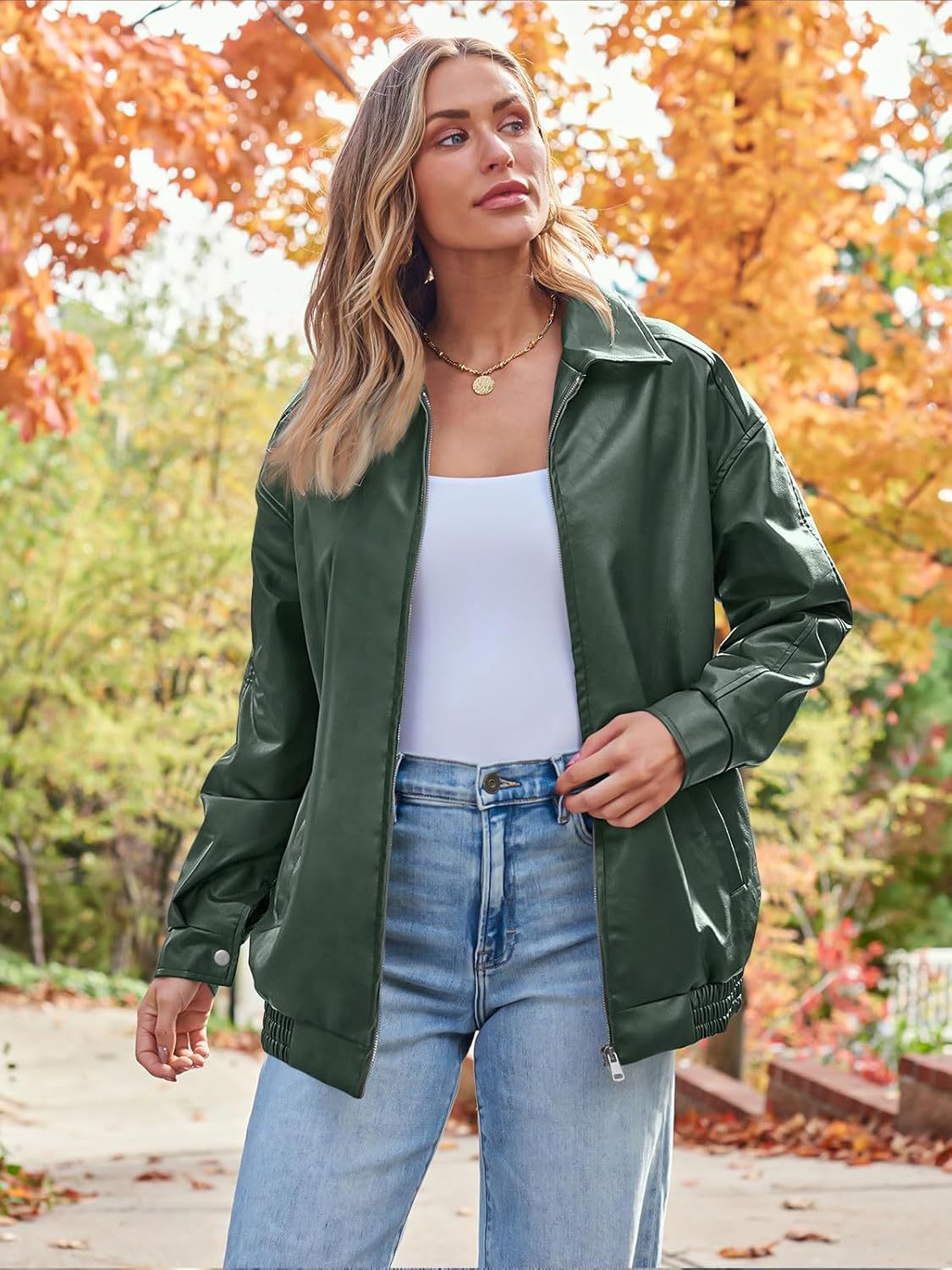 Women's Oversized Faux Leather Moto Jacket Zip Up