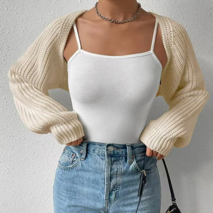 Women's Cropped Ribbed Knit Open Front Shrug Cardigan