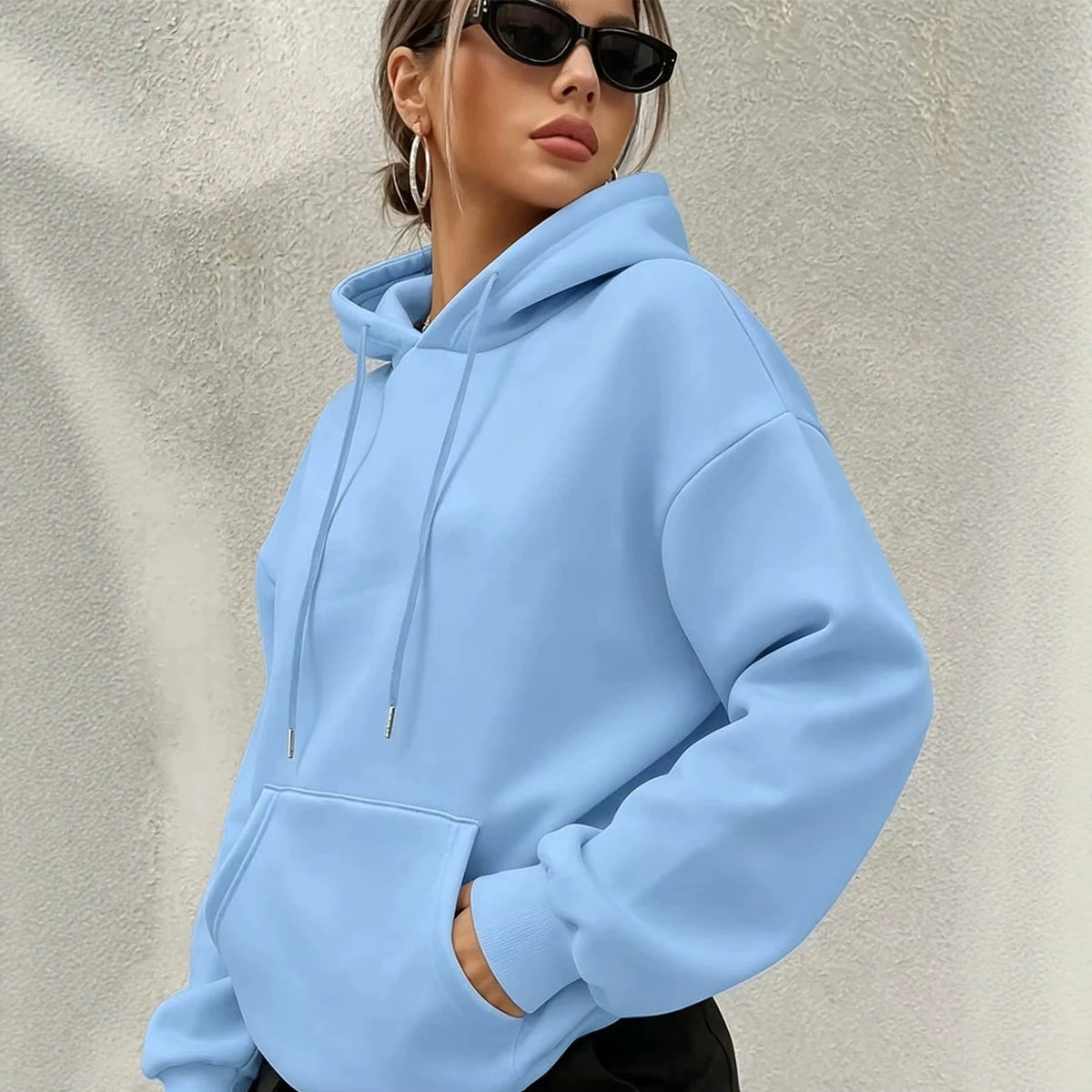 Women's Oversized Solid Hoodie Blank Pullover Sweatshirt