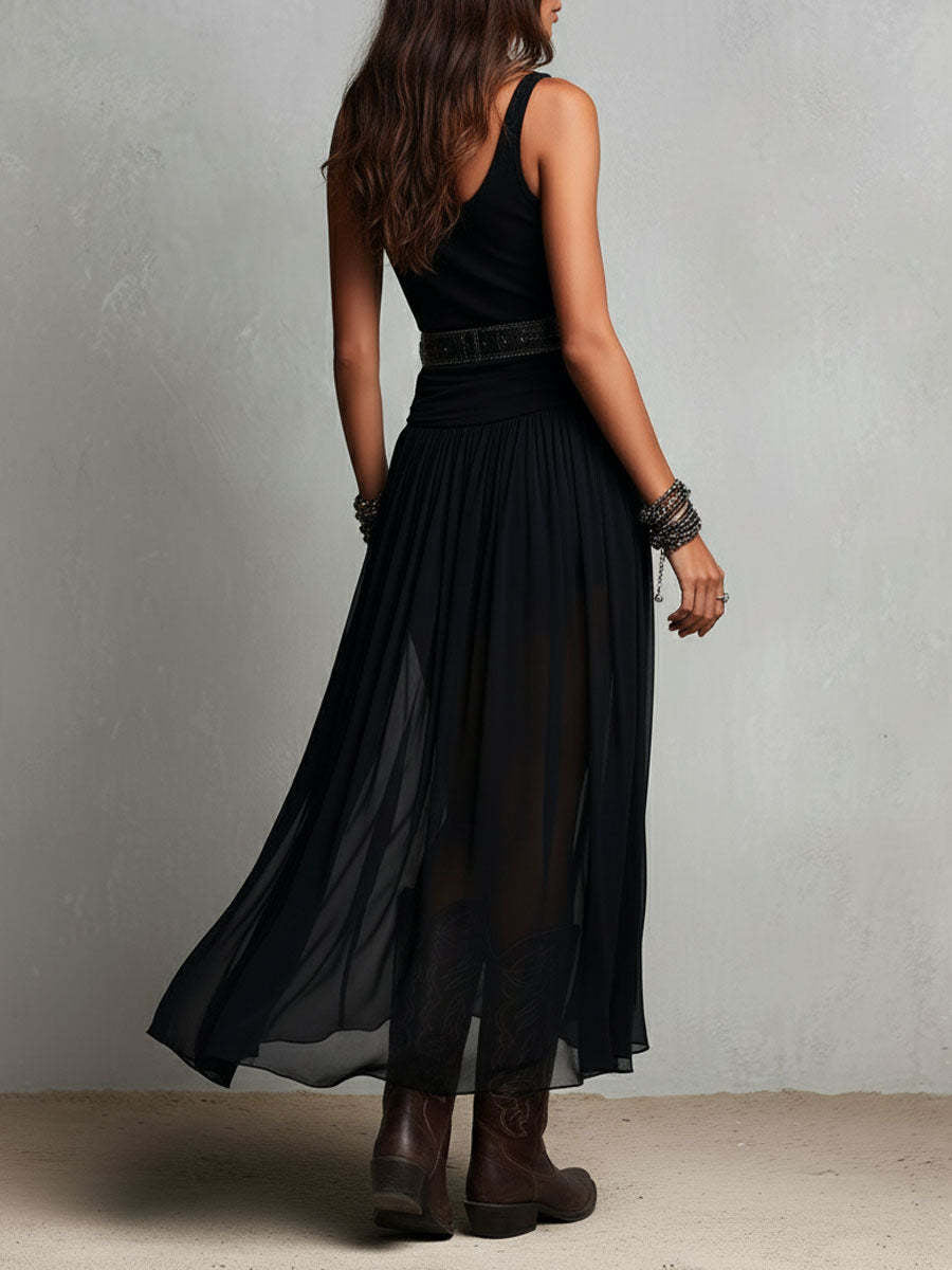 Women's Sleeveless Mesh Maxi Dress Scoop Neck Summer