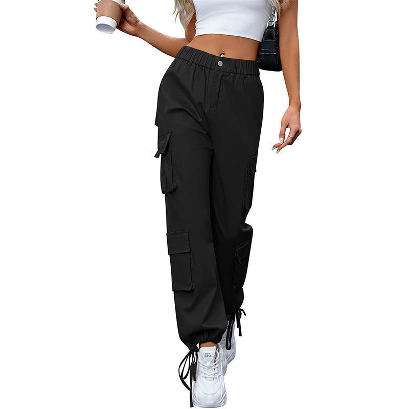 Women's High-Waist Cargo Pants with 8 Pockets, Loose Fit Streetwear