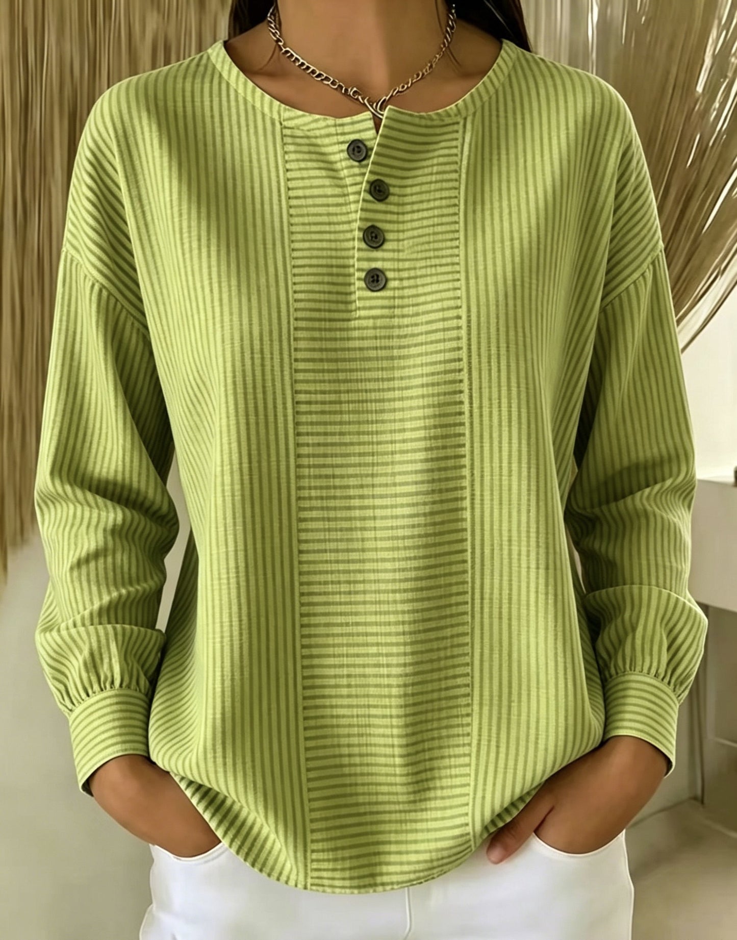Women's Striped Patchwork Crew Neck Long Sleeve Blouse