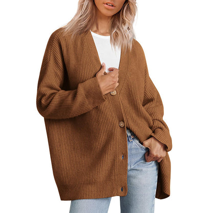Women's Oversized V Neck Button Down Knit Cardigan Sweater