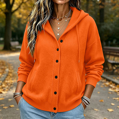 Women's Hooded Button Front Knit Cardigan Sweater Pockets