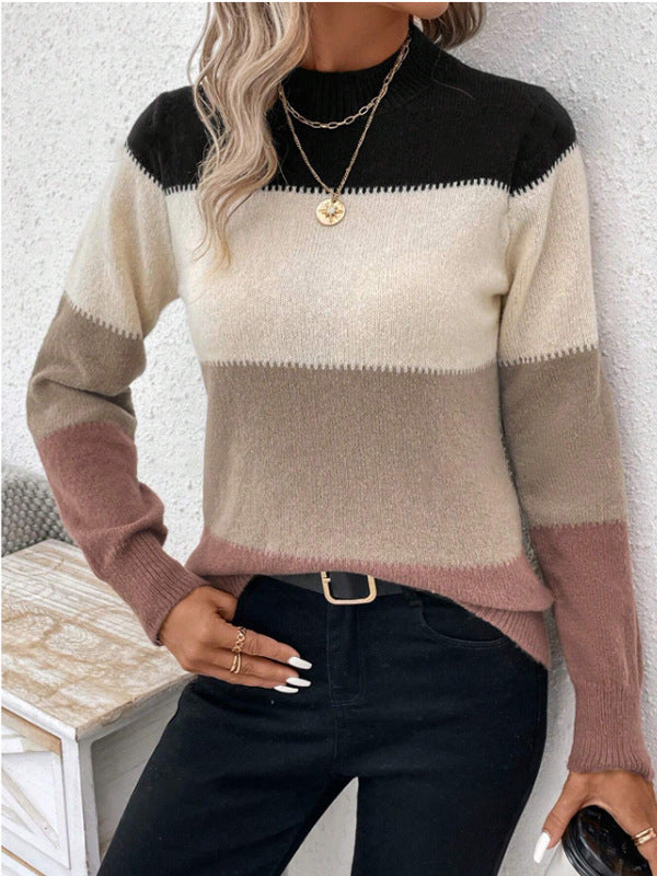 Women's Color Block Crew Neck Oversized Knit Sweater