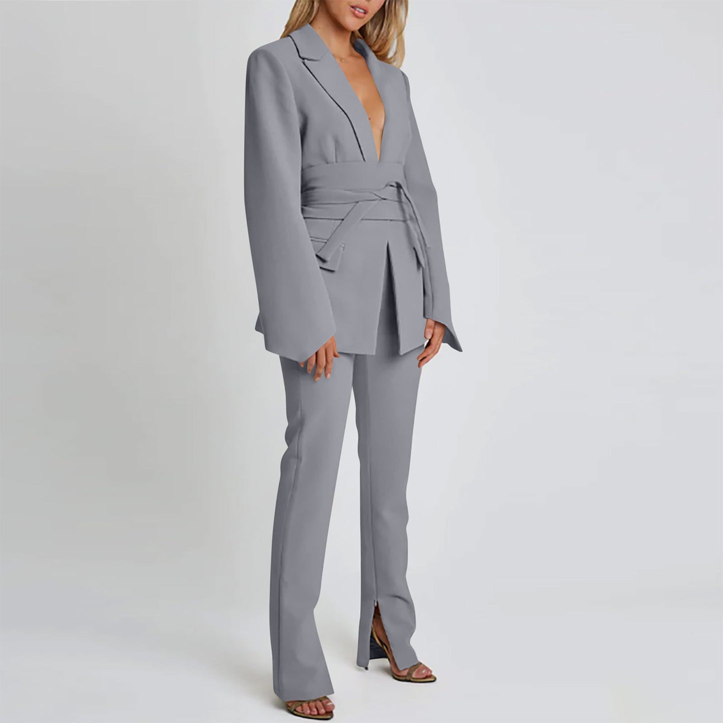 Women's Belted Blazer Flare Sleeve Casual Jacket