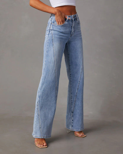 Women's Patchwork Wide Leg Jeans Loose Denim Pants