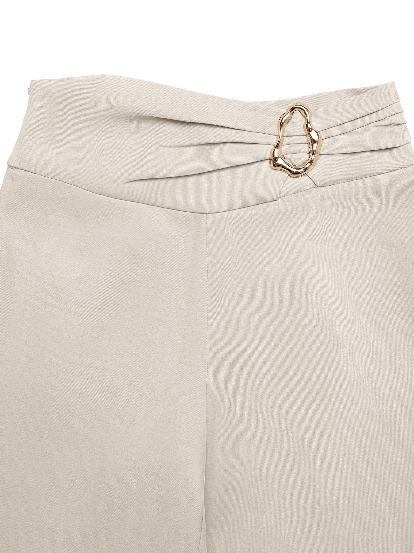 Solid High Waist Wide Leg Dress Pants Metal Buckle