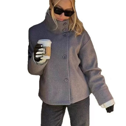 Women's Oversized Wool Blend Stand Collar Jacket