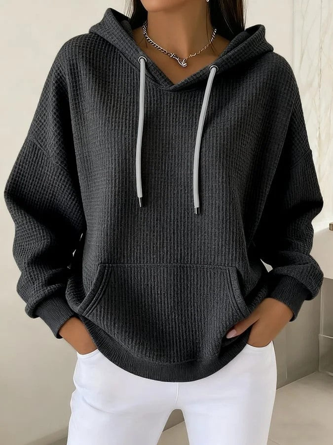 Waffle Knit Hoodie Drawstring Oversized Sweatshirt