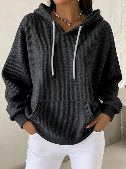 Waffle Knit Oversized Hoodie Kangaroo Pocket Top