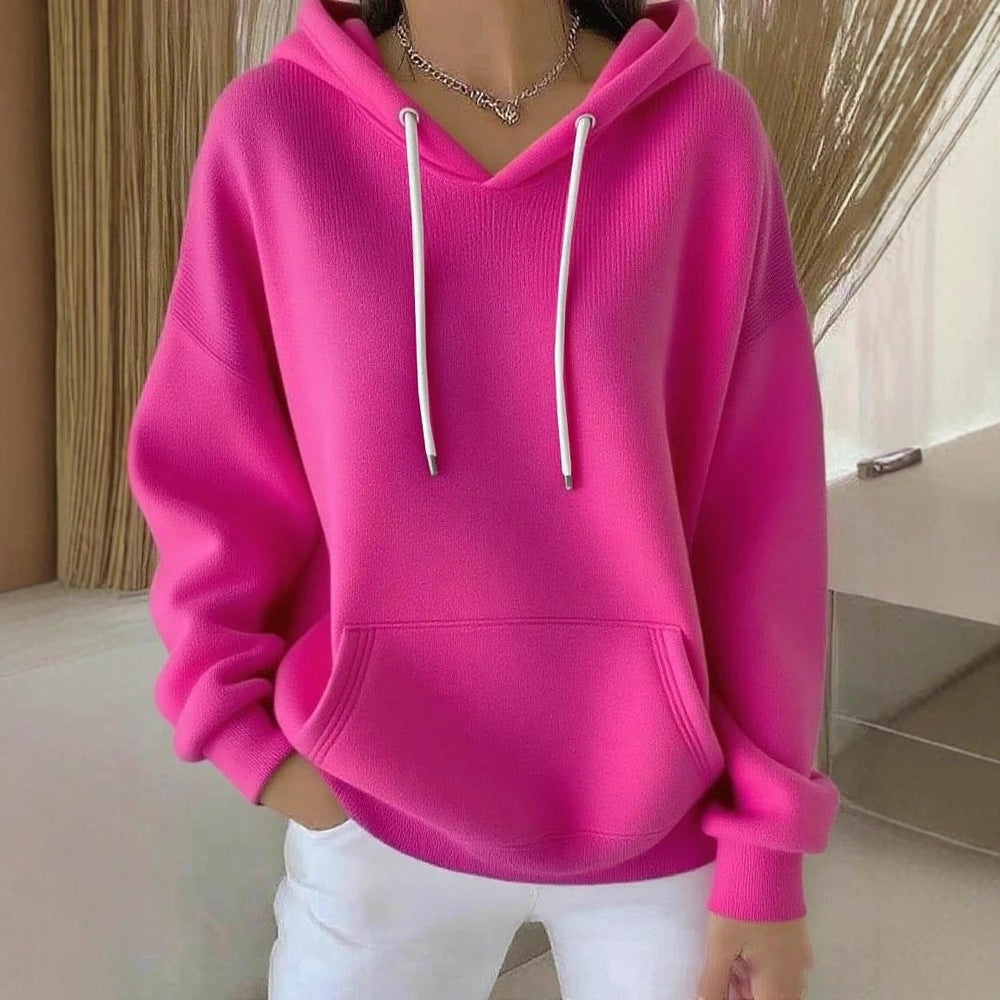 Women's Solid Drawstring Hoodie Long Sleeve Pullover