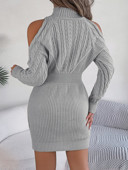 Women's Casual Semi-turtleneck Twist Lantern Sleeve Hip-wrapped Sweater Skirt