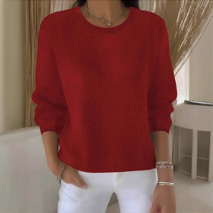 Solid Crew Neck Knit Sweater Long Sleeve Pullover Top