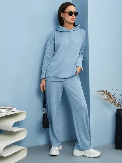 Women's Ribbed Hoodie Lounge Pants Two Piece Set