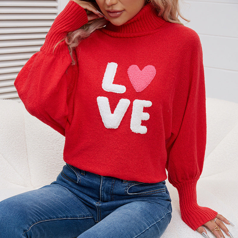 Valentine Love Turtleneck Batwing Women Sweater