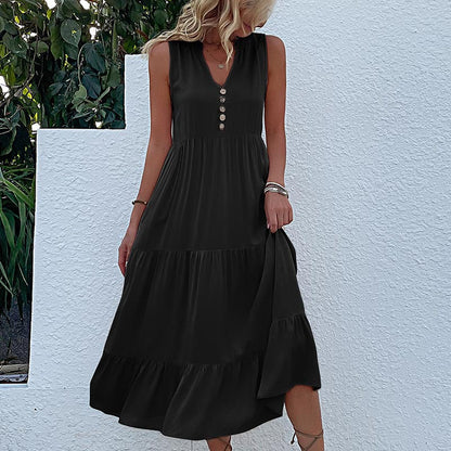 Sleeveless Tank Dress Loose Casual Solid Color Maxi Dress