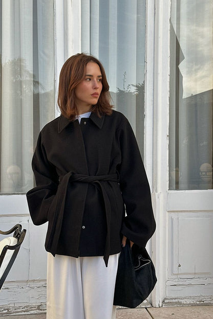 Women's Oversized Belted Lapel Coat Winter