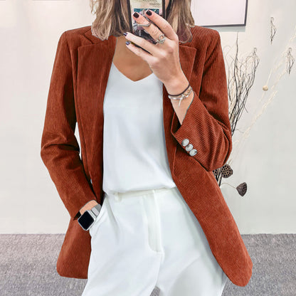 Women's Corduroy Blazer One Button Casual Jacket