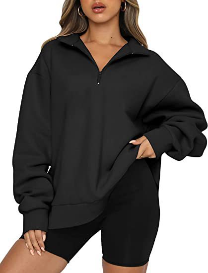 Plus Size Women's Half Zip Sweatshirt Fleece Stand-Up Collar Long Sleeve Oversized Stand-Up Collar Autumn and Winter Warm Sweatshirts Tops