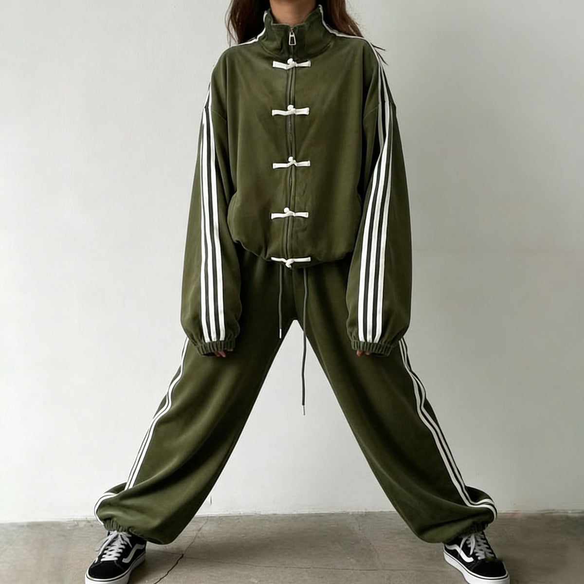 Women's Oversized Track Jacket Wide Leg Pants Matching Set