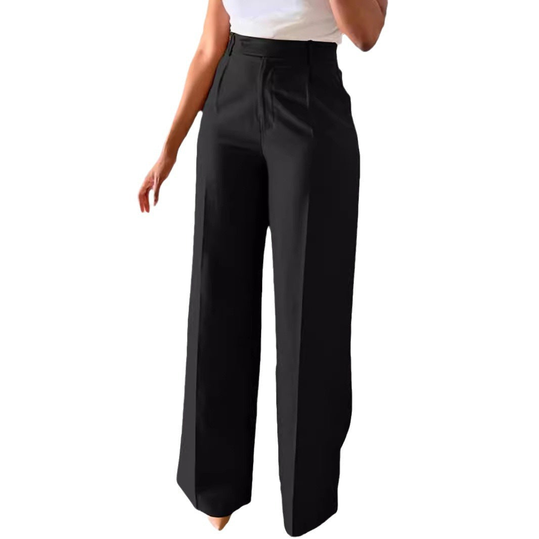 Women's High Waisted Pleated Straight Leg Dress Pants