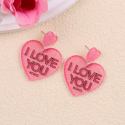 Valentine Glitter Heart Acrylic Statement Earrings