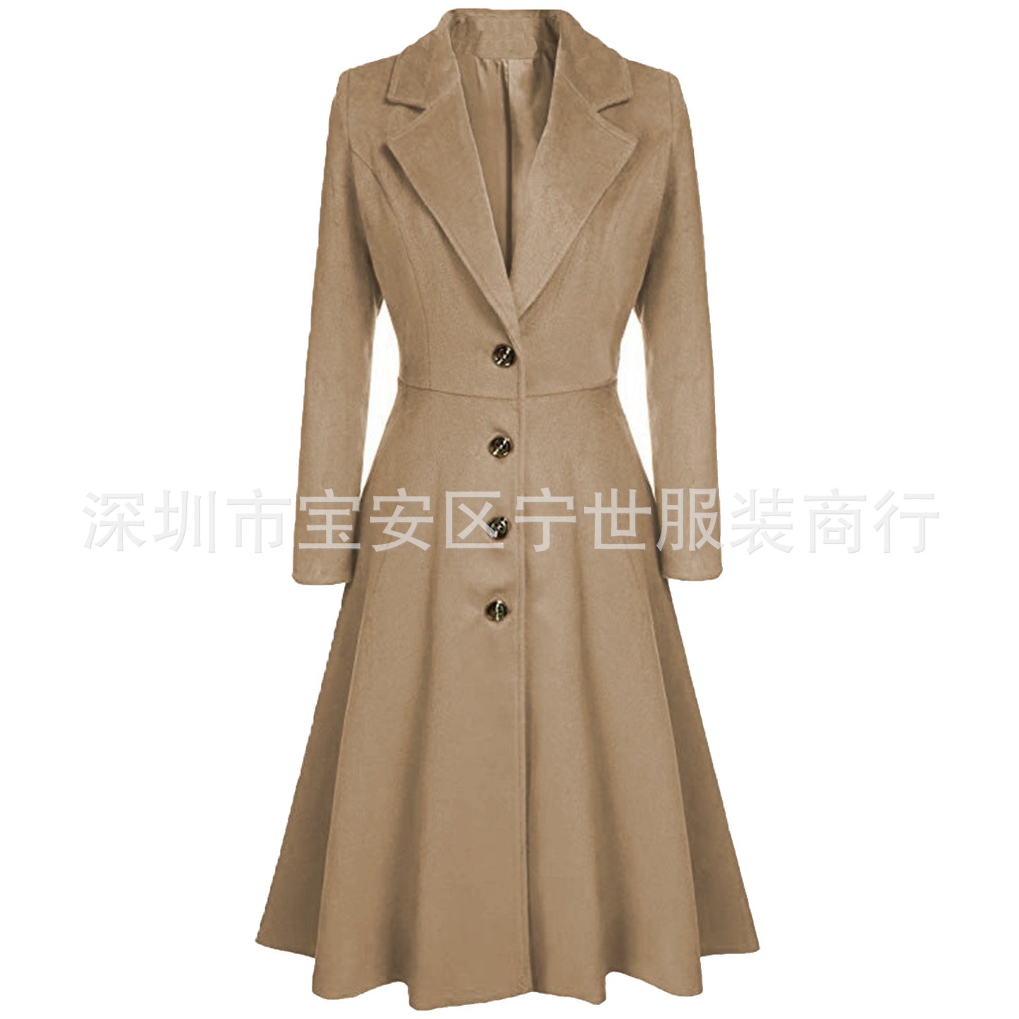 Women Winter A-Line Wool Coat Lapel Midi Jacket Pockets