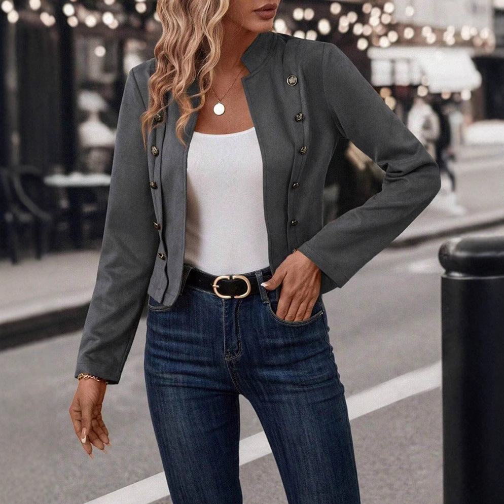 Women's Vintage Faux Suede Double Breasted Blazer Jacket