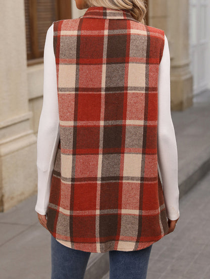 Plaid sleeveless shacket button front longline fit