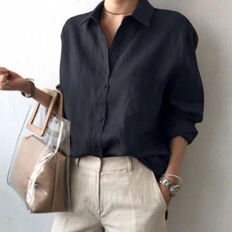 Women's Oversized Linen Button Down Shirt Casual Blouse