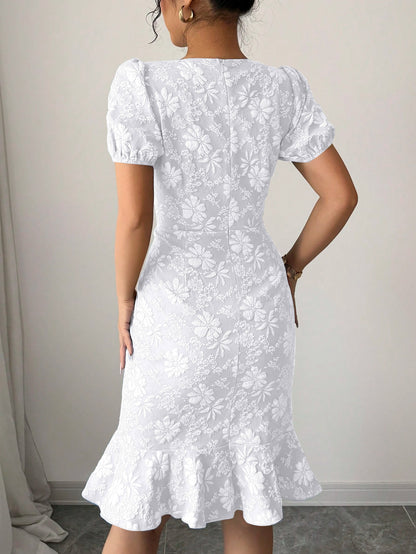 Short Sleeve Round Neck Slim Fit Office Dress
