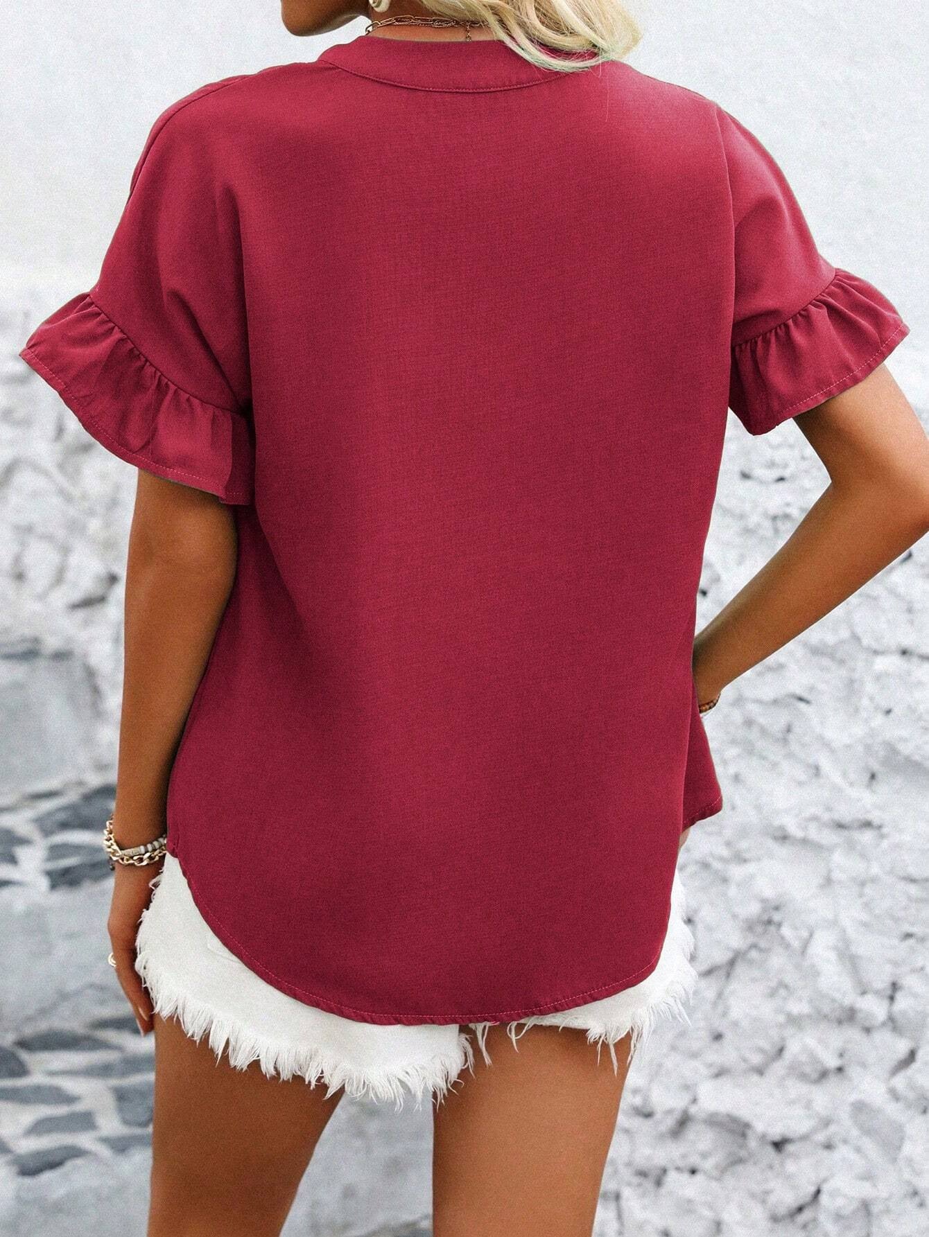 Cotton Linen Pleated Button Down Mandarin Collar Top