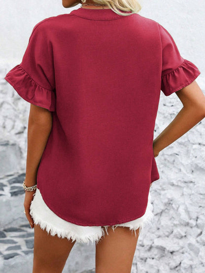 Cotton Linen Pleated Button Down Mandarin Collar Top