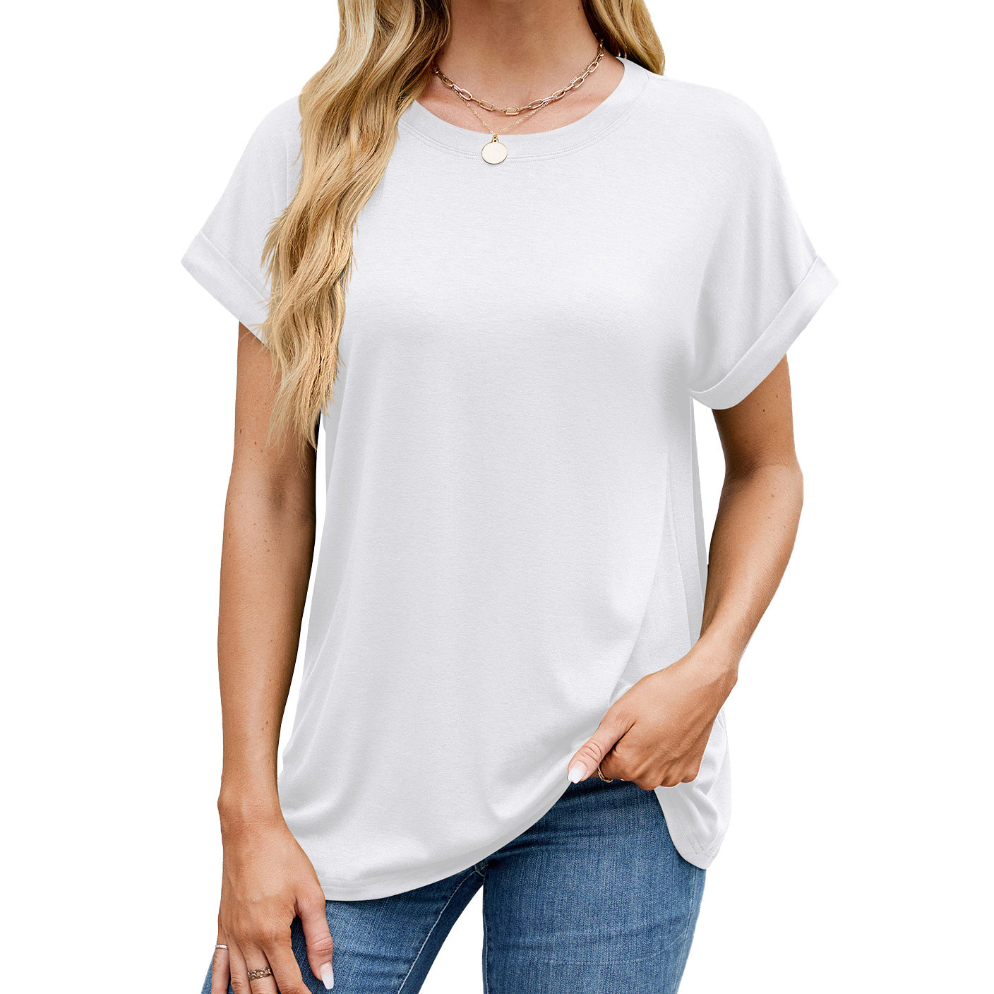 Solid Knit T Shirt Loose Fit Casual Custom Top